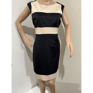 Women's LONDON TIMES Black & Cream Colorblock stretch lined Sheath Dress Size 6
